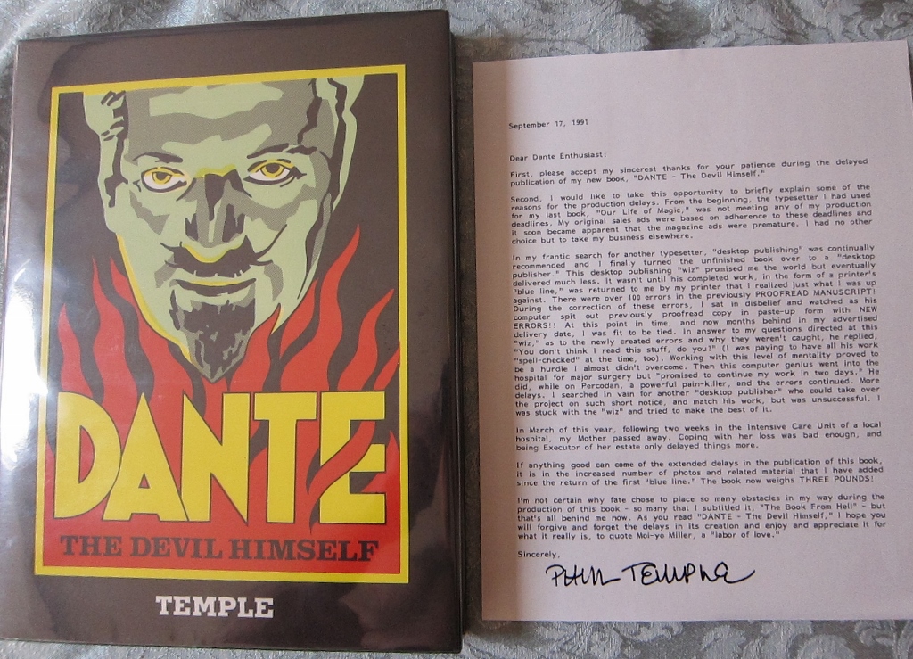 Dante The Devil Himself Front Cover and Letter From Author