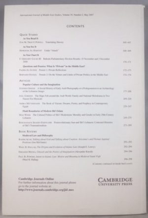 International Journal of Middle East Studies, Volume 39, Number 2, May 2007
